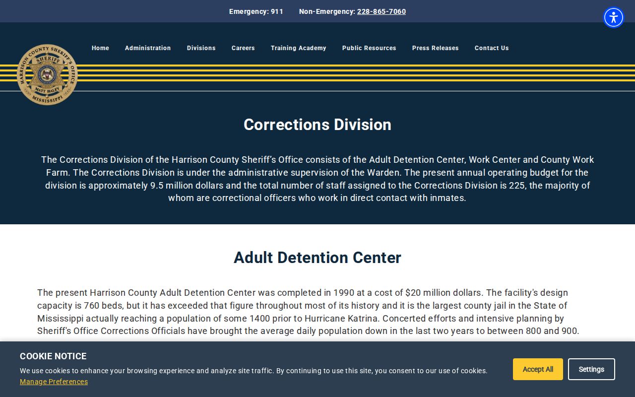 Harrison County corrections operations relevant to a 72-hour release range