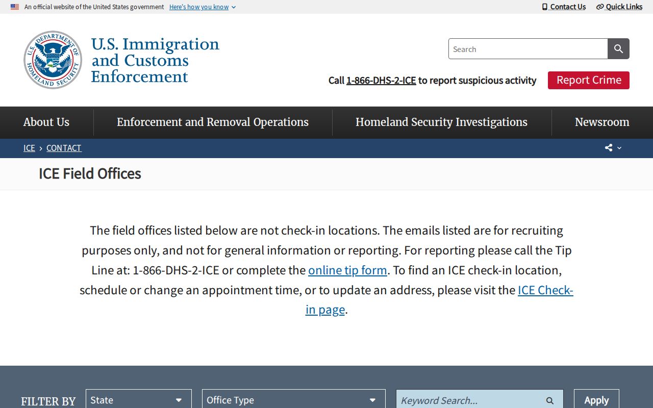 ICE field-office directory fallback for a confirmed Harrison County Adult Detention Center custody transfer