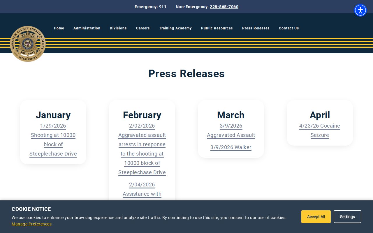 Harrison County released inmate mugshots Sheriff press release photo channel