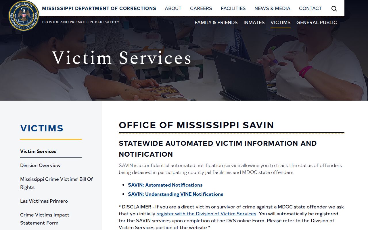 Harrison County VINELink inmate check Mississippi SAVIN coverage