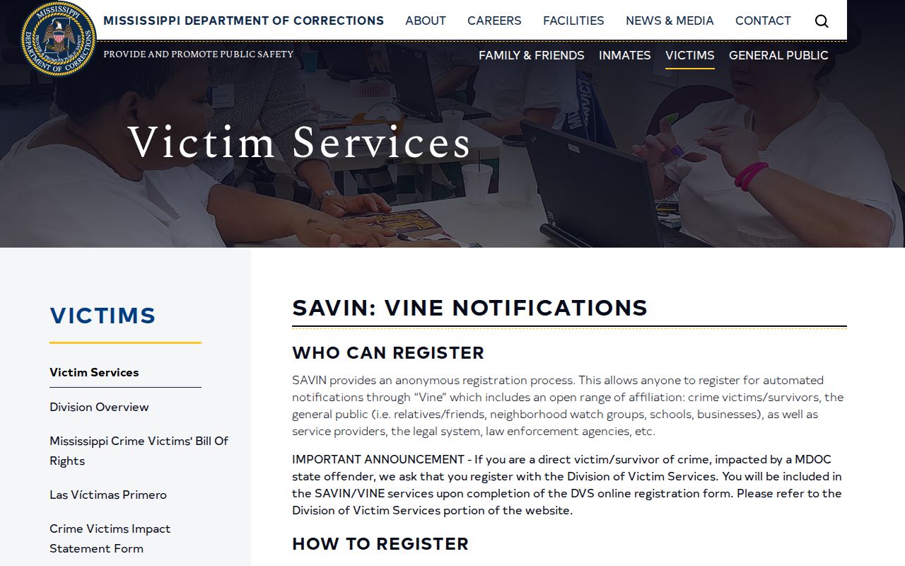 Harrison County VINELink inmate check SAVIN alert registration